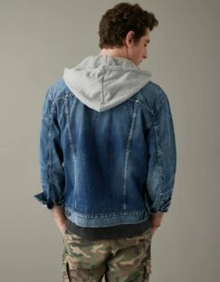 AE Hooded Denim Trucker Jacket -AMERICAN EAGLE Sales 0106 1537 400 ob