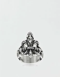 West Coast Jewelry Antique Stainless Steel Fleur De Lis Skull Ring