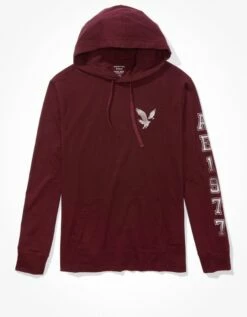 AE Super Soft Logo Graphic Hoodie T-Shirt -AMERICAN EAGLE Sales 1175 3228 613 f
